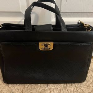 Chanel Black Large Zip Shopping Tote